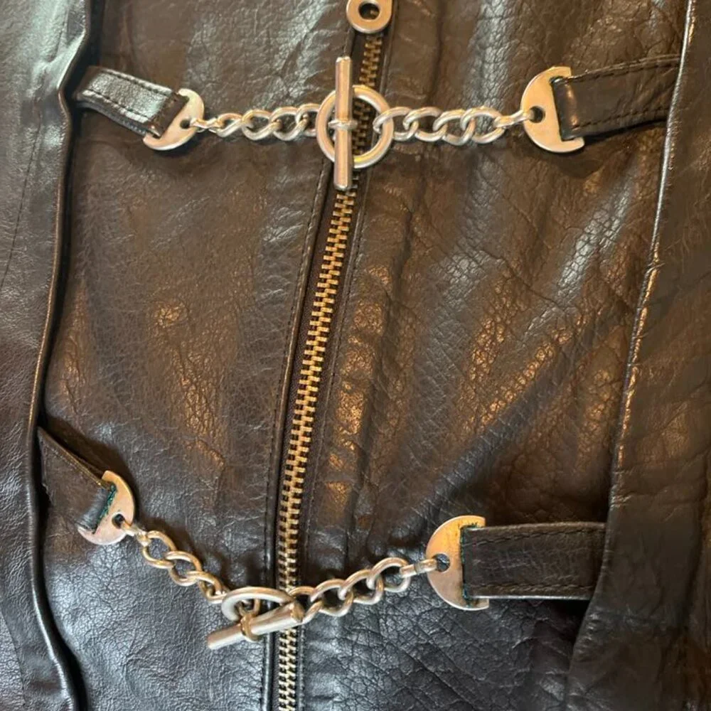 Vintage UNIK SZ LG Adjustable Leather Vest & Neck Cover Embroidered W/Event Pins